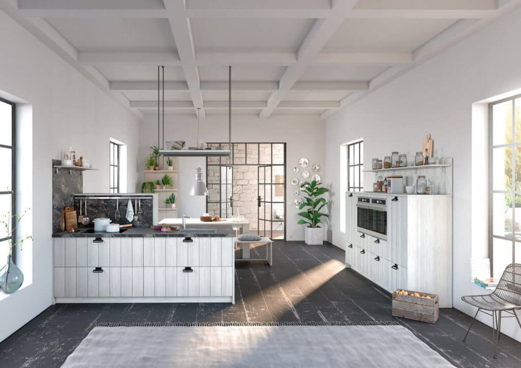 Küche im skandinavischen Landhausstil mit Arbeitsplatte aus Marmor; Foto: Alno 