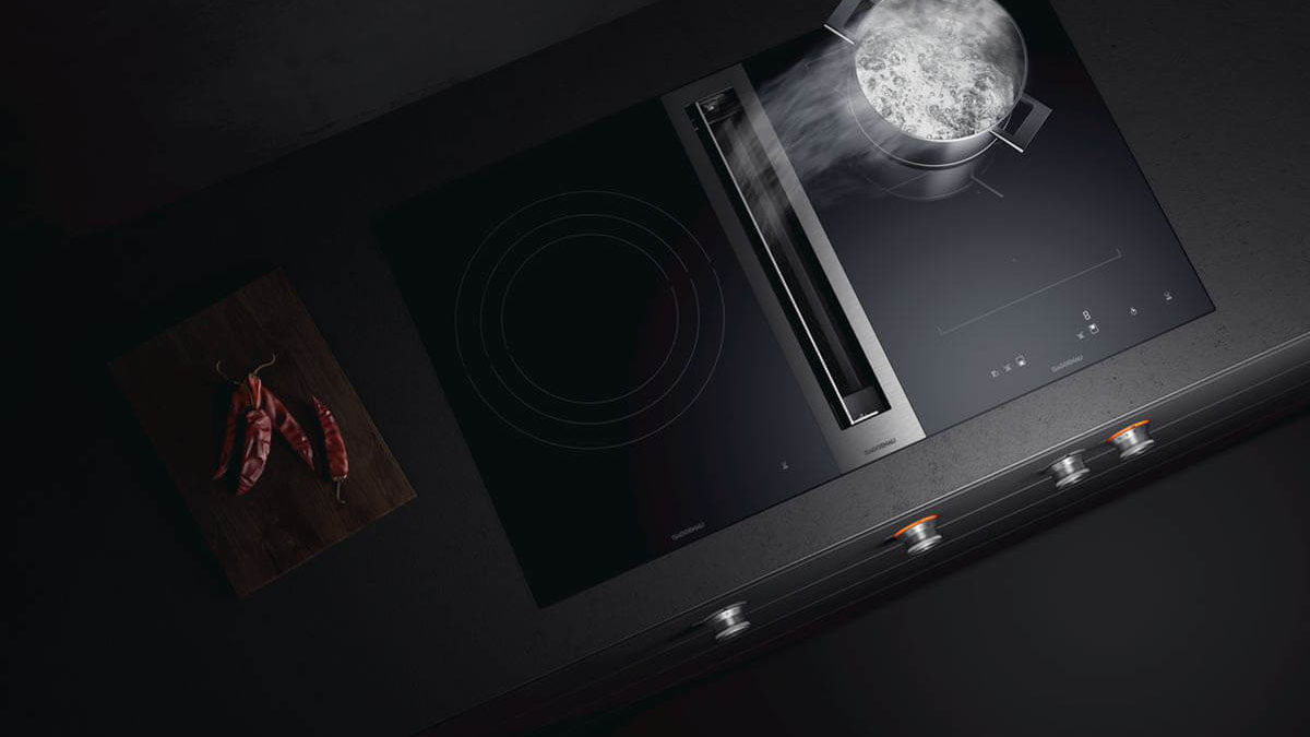 Gaggenau Flex-Induktionskochfeld der Serie 400 mit Downdraft Kochfeldabzug, Foto: Gaggenau