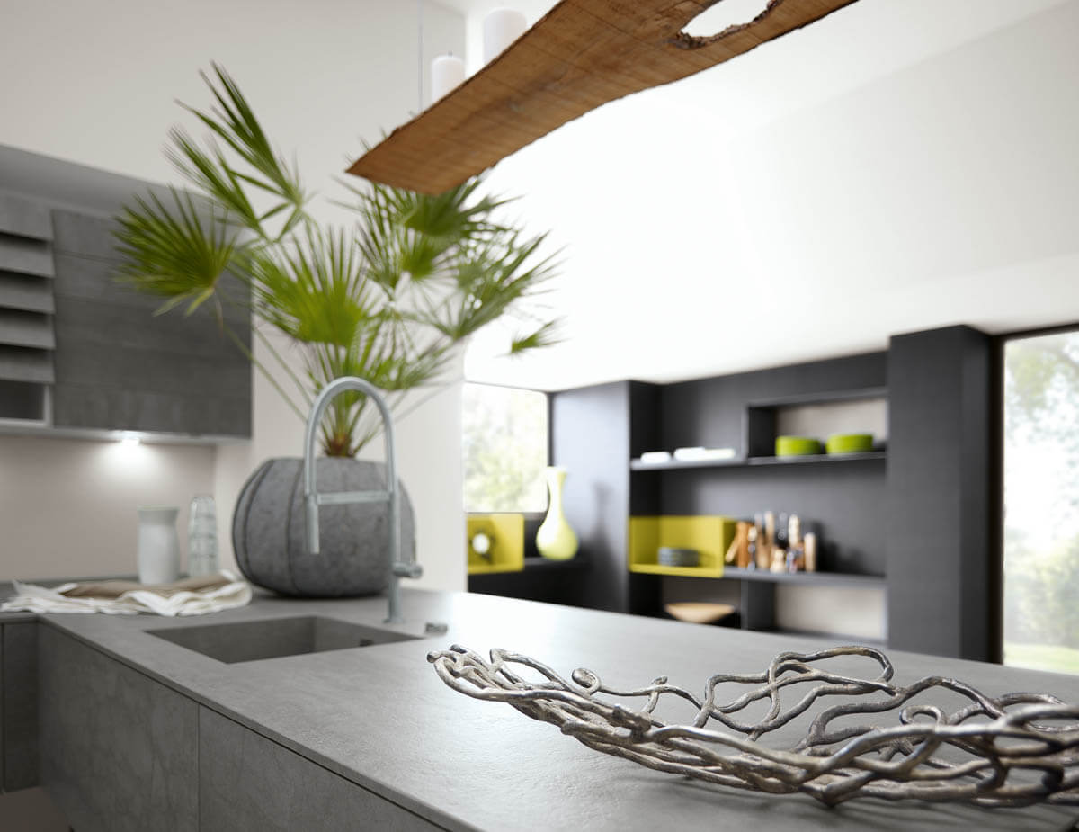 Graue Küche in Betonoptik von Alno (Alnocera Concretto) in schiefer-grau. Foto: Alno