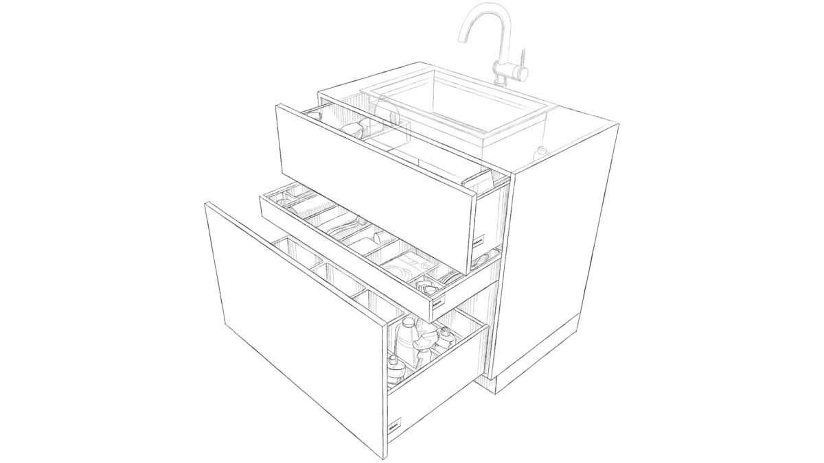 Mit einem u-förmigen Auszug wird sogar der Platz rund um das Spülbecken ausgenutzt. Foto: Julius Blum GmbH