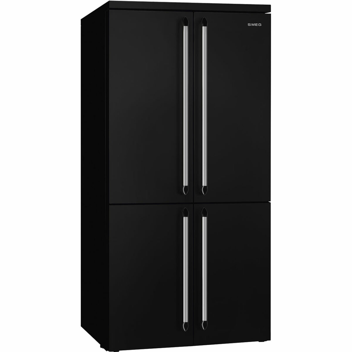 Der Smeg French-Door Kühlschrank in elegantem Schwarz bietet großzügigen Innenraum, vier Türen für perfekte Organisation und ein markantes Erscheinungsbild für stilvolle Küchen. Foto: Smeg