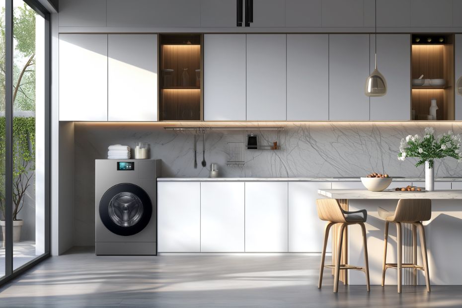 Samsung Küche mit Kühlschrank, Backofen und Waschmaschine, vernetzt über SmartThings.