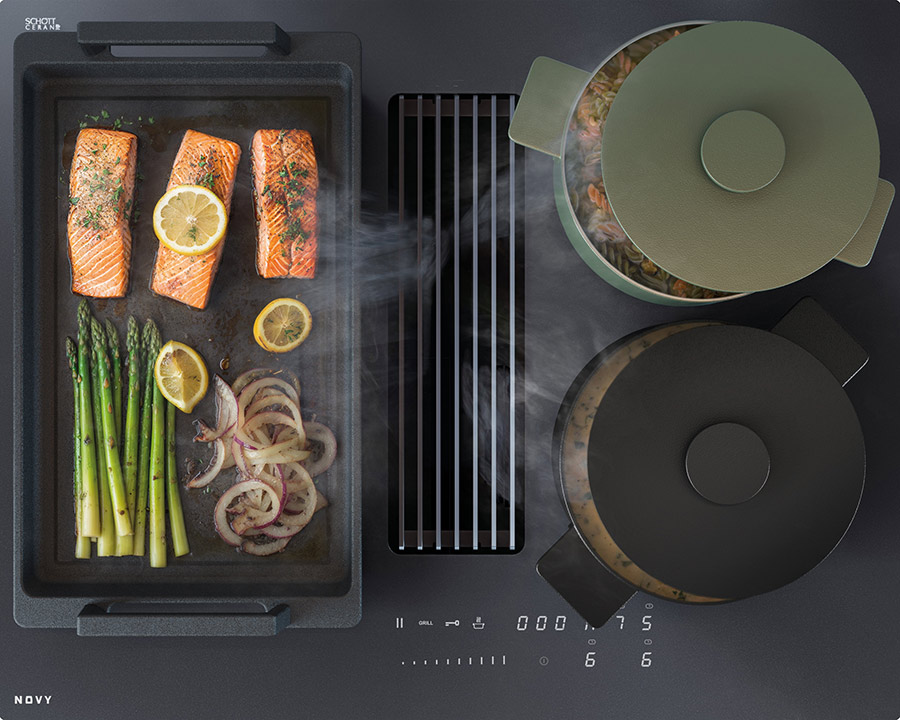 Detailaufnahme matte Küchenfronten mit Arbeitsplatte aus Quarzkomposit