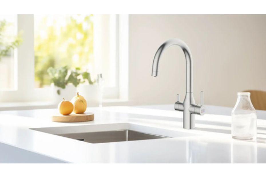 KEO SØDA Sprudelarmatur in heller Küche mit integrierter Spüle