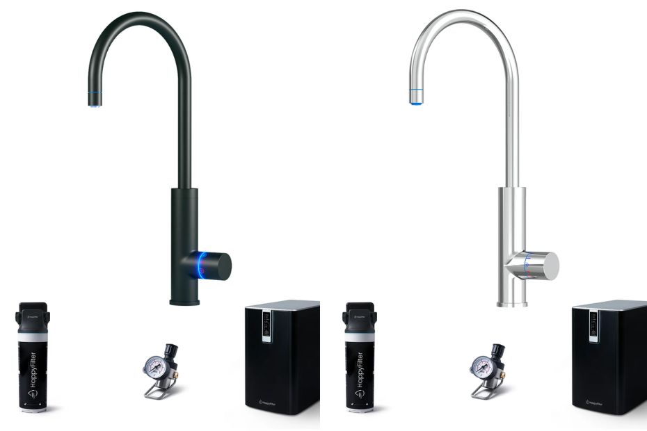 HappyFilter FizzRed 5 in 1 Wasserhahn mit Sprudel, Heißwasser und gekühltem Wasser