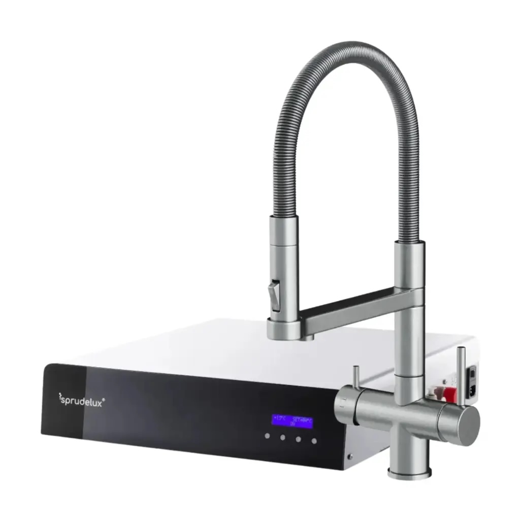 Sprudelux 5-in-1 Wasserhahn mit separatem Technikmodul für gekühltes stilles und sprudelndes Wasser