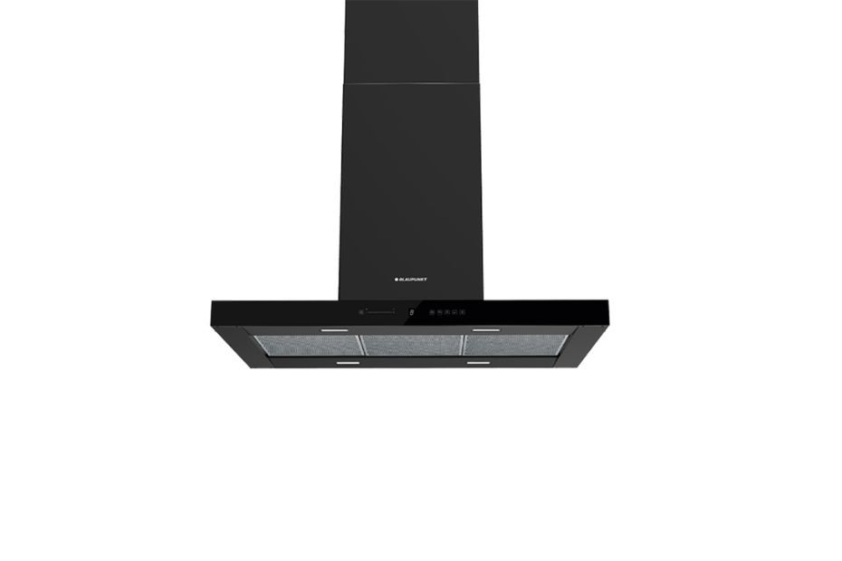 Schwarze Blaupunkt Dunstabzugshaube als Produktbild mit Metallfettfiltern